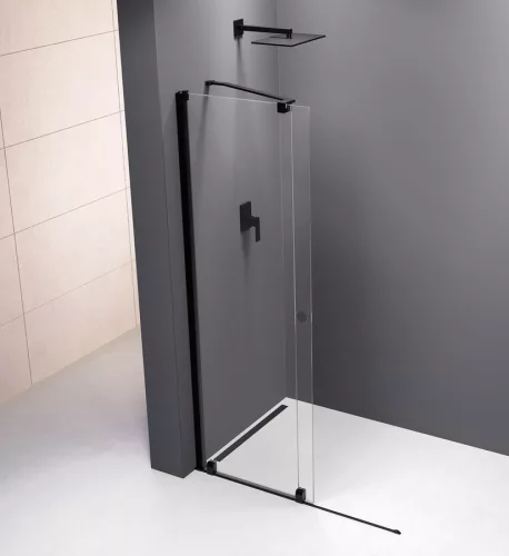 Polysan MODULAR SHOWER tolóajtó fix résszel, 1000mm, matt fekete profil, transzparent üveg