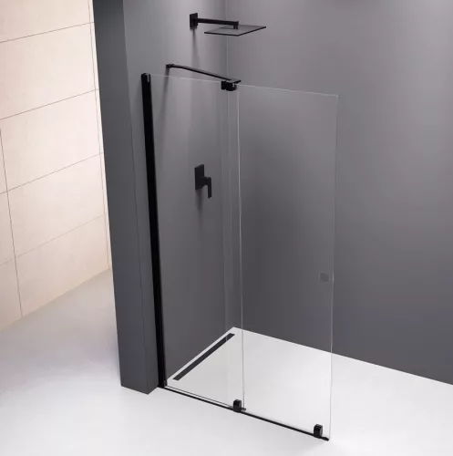 Polysan MODULAR SHOWER tolóajtó fix résszel, 1200mm, matt fekete profil, transzparent üveg