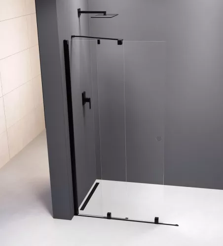 Polysan MODULAR SHOWER tolóajtó fix résszel, 1200mm, matt fekete profil, transzparent üveg