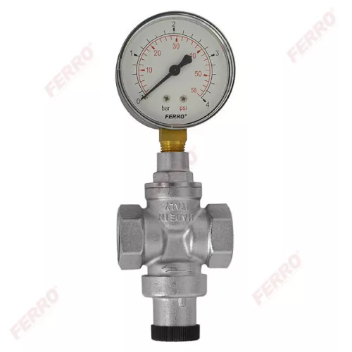 Ferro nyomáscsökkentő szelep standard 3/4", manométerrel (RC20SM)