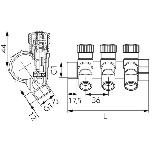 Ferro ivóvizes osztó 1"x1/2" - 3 utas (RDW250300)