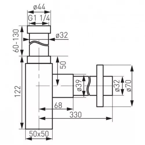 Ferro Quadro szögletes búraszifon 32 mm fekete S280-BL