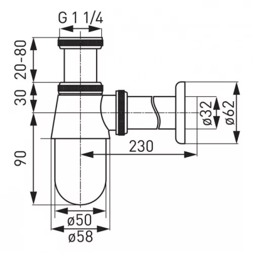 Ferro univerzális búraszifon 32 mm fekete S30-BL