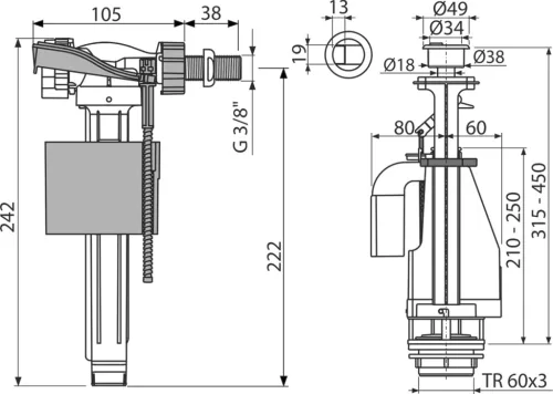 Alca SA08A 3/8" krómozott öblítőszelep kettős nyomógombbal (SA08A 3/8" CHROM)