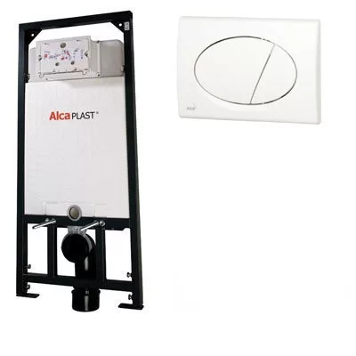 Alcaplast A101 beépíthető WC tartály szerelőkerettel fehér nyomólappal s007 (SANISET007)