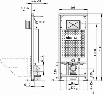 Alcaplast A101 beépíthető WC tartály szerelőkerettel fehér nyomólappal s007 (SANISET007)