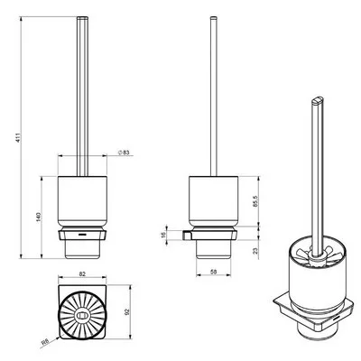 Sapho Zen Black fali WC kefe tejüveg fekete 166497
