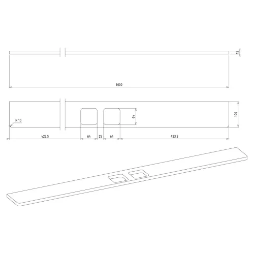ABELINE rockstone polc, 2 furattal, 1 pohárral, 1 szappanadagolóval, 1000x12x100mm, matt fehér (AE102-0101-02)