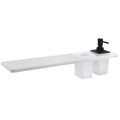   ABELINE rockstone polc, 2 furattal, 1 pohárral, 1 szappanadagolóval, 500x12x100mm, matt fehér/fekete (AE502-0101-03)