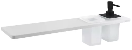 ABELINE rockstone polc, 2 furattal, 1 pohárral, 1 szappanadagolóval, 500x12x100mm, matt fehér/fekete (AE502-0101-03)