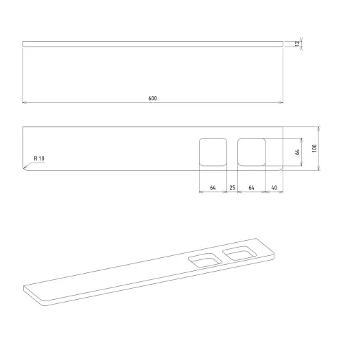 ABELINE rockstone polc, 2 furattal, 1 pohárral, 1 szappanadagolóval, 600x12x100mm, matt fehér (AE602-0101-02)