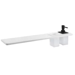   ABELINE rockstone polc, 2 furattal, 1 pohárral, 1 szappanadagolóval, 600x12x100mm, matt fehér/fekete (AE602-0101-03)