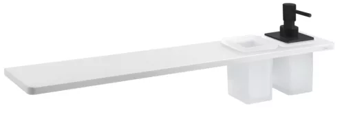 ABELINE rockstone polc, 2 furattal, 1 pohárral, 1 szappanadagolóval, 600x12x100mm, matt fehér/fekete (AE602-0101-03)