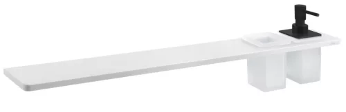 ABELINE rockstone polc, 2 furattal, 1 pohárral, 1 szappanadagolóval, 800x12x100mm, matt fehér/fekete (AE802-0101-03)