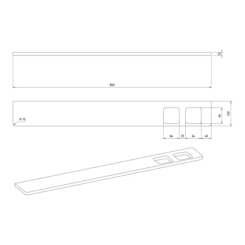 ABELINE rockstone polc, 2 furattal, 1 pohárral, 1 szappanadagolóval, 800x12x100mm, matt fehér/fekete (AE802-0101-03)