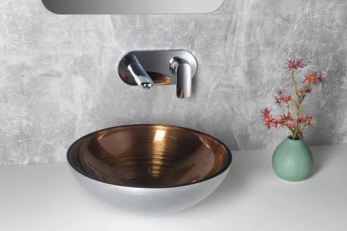 Sapho MURANO WENGE üvegmosdó, átm:40x14cm, réz/ezüst