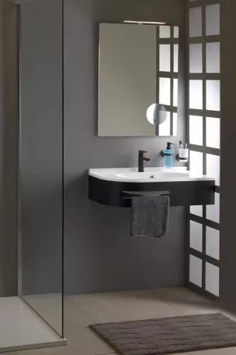 PULSE konzol törölközőtartóval, jobbos, 75x45cm, matt fekete (BM658-CP)