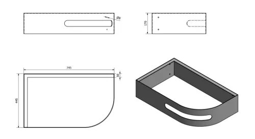 PULSE konzol törölközőtartóval, balos, 75x45cm, matt fekete (BM752-CL)