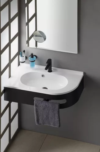 PULSE konzol törölközőtartóval, balos, 75x45cm, matt fekete (BM752-CL)