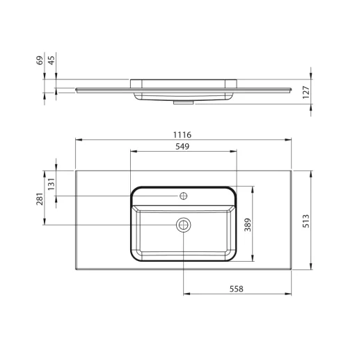 Sapho BRAHEA Rockstone mosdó és pult, 111,6x51,5cm, Rockstone, matt fehér