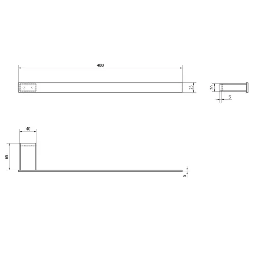 BELLA Törölközőtartó a szekrény oldalára, 400x25x70mm, matt fekete (FA311B)