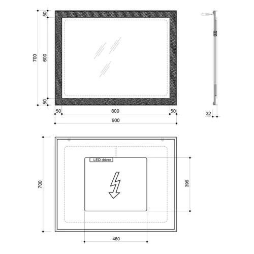FLUT LED keretes tükör, 90x70cm, fehér (FT090)