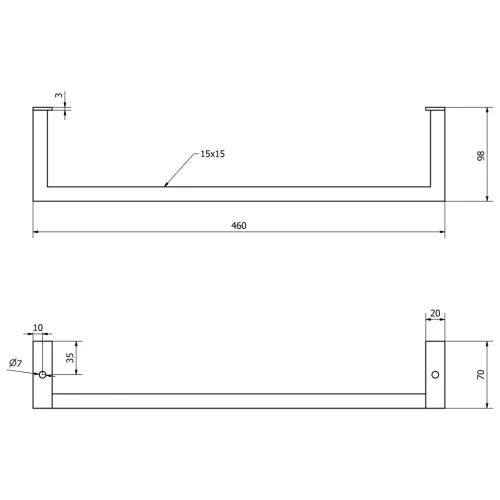 HANG törölközőtartó mosdó alá, 460x98mm, matt fekete (HG460)