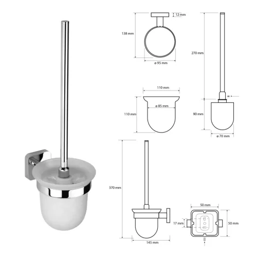 BEMETA TASI WC kefetartó, fehér kefével, 110x370x145mm, króm (154113012) (IS008)