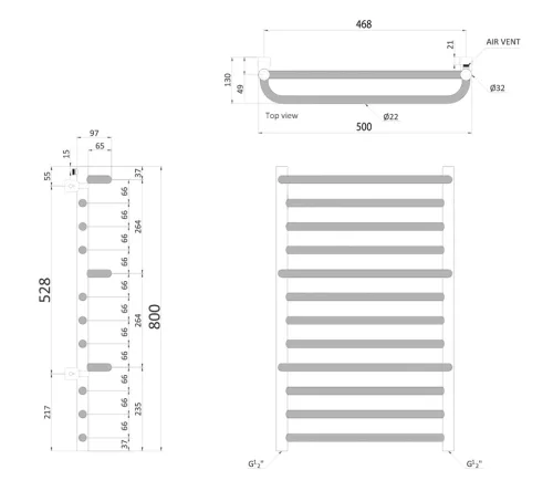 MANISA fürdőszobai radiátor három törölközőtartóval, 500x800mm, 180W, króm (IZ110)