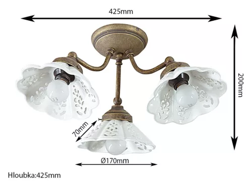 Sapho NAPOLI mennyezeti lámpa, E14 3x40W, 230V, keramia búrával, bronz
