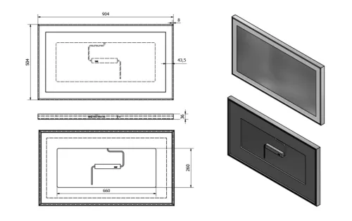 LUMINAR tükör aluminium kerettel, LED világítással, 900x500mm, króm (NL559)