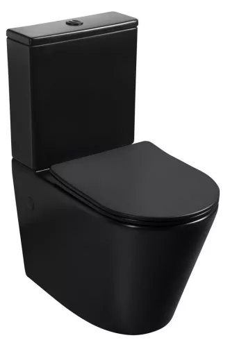 Sapho PACO RIMLESS monoblokkos WC, alsó/hátsó kifolyású, ülőke nélkül, duálgombos öblítőmechanikával, 38x61cm, matt fekete