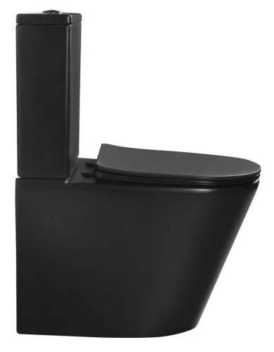 Sapho PACO RIMLESS monoblokkos WC, alsó/hátsó kifolyású, ülőke nélkül, duálgombos öblítőmechanikával, 38x61cm, matt fekete
