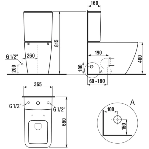 Sapho PORTO RIMLESS monoblokkos WC, alsó/hátsó kifolyású, duálgombos öblítőmechanikával, 36,5x65cm (PC102R helyett)