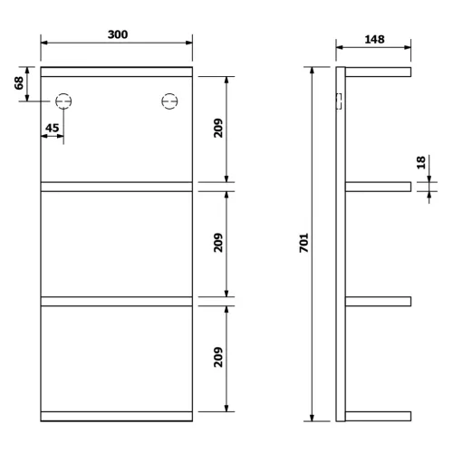 RIWA Polcos szekrény, 30x70x15 cm, fényes fehér (RIW300-0030)