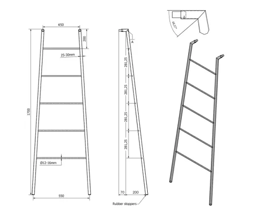 SEGA törölközőtartó, 550x1700x70mm, matt fekete (SE104)