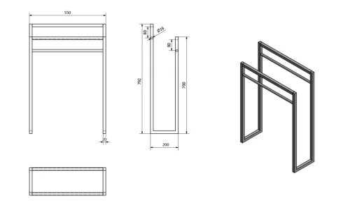 SKA törölközőtartó, 55x79x20cm, matt fehér (SKA311)