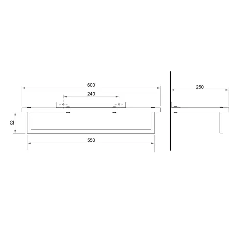 SKA polc törölközőtartóval, 600x250mm, tölgy/matt fekete (SKA385B)