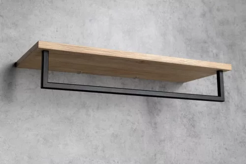 SKA polc törölközőtartóval, 600x250mm, tölgy/matt fekete (SKA385B)