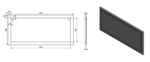 TREOS keretes tükör, 110x50x2,8cm, matt fekete (TS100-3535)