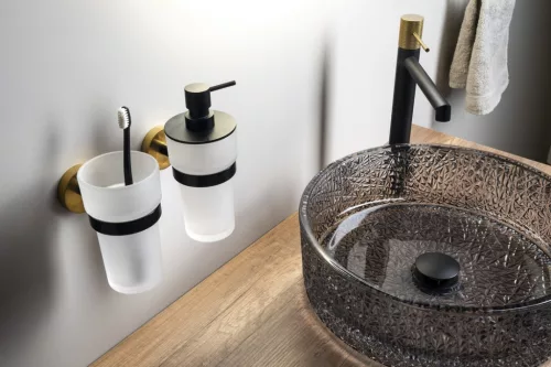 BEMETA LARISSA fali szappanadagoló, 82x190x110mm, 250ml, fekete/matt arany (WS019BG)