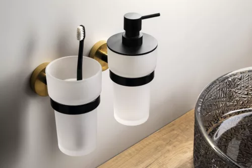 BEMETA LARISSA fali szappanadagoló, 82x190x110mm, 250ml, fekete/matt arany (WS019BG)