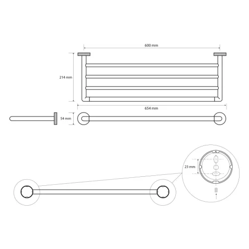 BEMETA  LARISSA fali törölközőtartó, 654x54x214mm, fekete/matt arany (WS028BG)