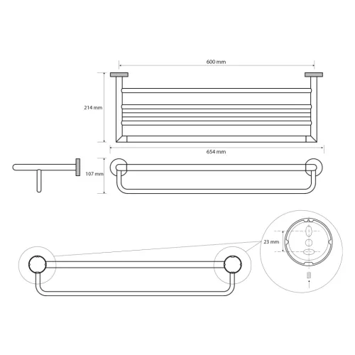 BEMETA  LARISSA fali törölközőtartó, 654x107x214mm, fekete/matt réz (WS029BC)