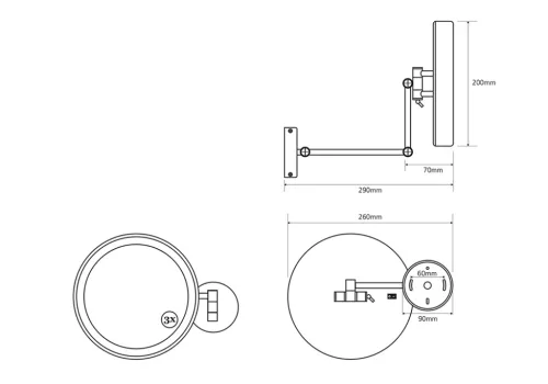 BEMETA KOZM.TÜKRÖK Kozmetikai tükör, LED világítással, 260x200x400mm, átm:180mm; 5,6W (112101142) (XR007)
