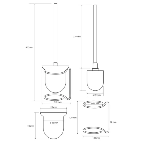BEMETA OMEGA Álló WC kefetartó, üveg, fehér kefe, 110x400x130mm, króm (104113102) (XR302)
