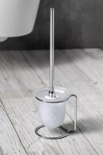BEMETA OMEGA Álló WC kefetartó, üveg, fehér kefe, 110x400x130mm, króm (104113102) (XR302)