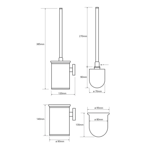BEMETA OMEGA Fali WC kefetartó, fekete kefe, 95x385x120mm, króm (104913117) (XR305)