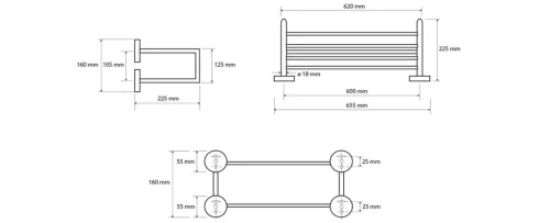 BEMETA OMEGA Törölközőtartó polc, 655x160x225mm, króm (104205102) (XR416)