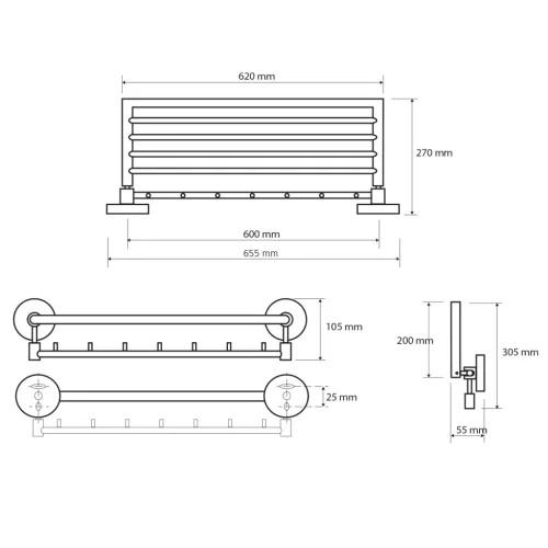 BEMETA OMEGA Törölközőtartó polc fogassal, felnyitható, 655x105x270mm, króm (104205162) (XR422)